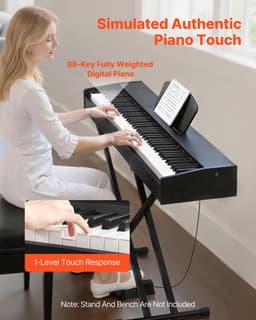 Digitale Piano - Elektrische Piano - Volledig Gewogen 88 Toetsen - Ingebouwde Luidsprekers - Sustainpedaal - Opnamefunctie - Draadloze Verbinding - Voor Beginners - Zwart — thumbnail 5