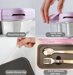 Lekvrije RVS Lunchtrommel met Vakken - Magnetronbestendige Broodtrommel 800ml — thumbnail 5
