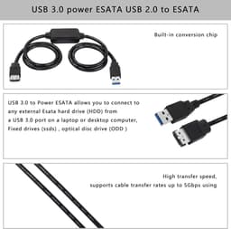 USB naar eSATA converterkabel 5 Gbit/s - 1m voor HDD/SSD/ODD laptops — thumbnail 4