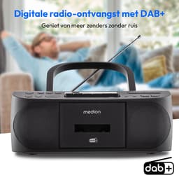 MEDION DRX-1 Plus Boombox (draagbare DAB+ & FM-radio, Bluetooth, cd-speler, MP3, cassette, hoofdtelefoonaansluiting, stereo, AUX, netstroom & batterijen) zwart — thumbnail 4