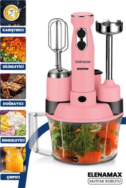 Goldmaster ELENAMAX - GM-7239P - Staafmixer - RVS - Keukenmachine - Keukenrobot - Blender Smoothie - Pink - Roze — thumbnail 2