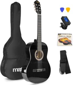 Klassieke Akoestische Gitaar 4/4 - Met Nylon Snaren - MAX SoloArt - Beginnersset met Accessoires - Zwart — thumbnail 1