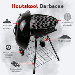 alpina Houtskool BBQ - Kogelbarbecue Ø43 cm - Barbecue met Deksel en Wielen - Geïntegreerd Ventilatiesysteem - Verwijderbare Asopvangbak - Zwart — thumbnail 3