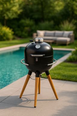 Fameilleur Barbecue met Onderstel – Houtskool BBQ met Ø41 cm Grillrooster – Ingebouwde Thermometer – Heat Deflector – Houtlook Poten – Stalen Kuip – Buiten Koken – Zwart – 98 cm barbecue- met onderstel- tuinbarbecue- barbecues voor in de tuin- tuin — thumbnail 2