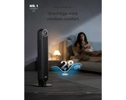 Thuys – Smart Stille Torenventilator Nomad One S –Spraakbesturing – 90° Oscillatie – Afstandsbediening – 4 Modi – 4 Snelheden – Zwart
