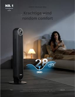 Thuys – Smart Stille Torenventilator Nomad One S –Spraakbesturing – 90° Oscillatie – Afstandsbediening – 4 Modi – 4 Snelheden – Zwart — thumbnail 1
