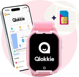 Qlokkie Kiddo Lite - GPS horloge kind - Smartwatch kinderen - GPS tracker kind met nauwkeurige locatiebepaling - GPS horloge kind met simkaart - Stel veilige zones in - SOS functie - Roze — thumbnail 1