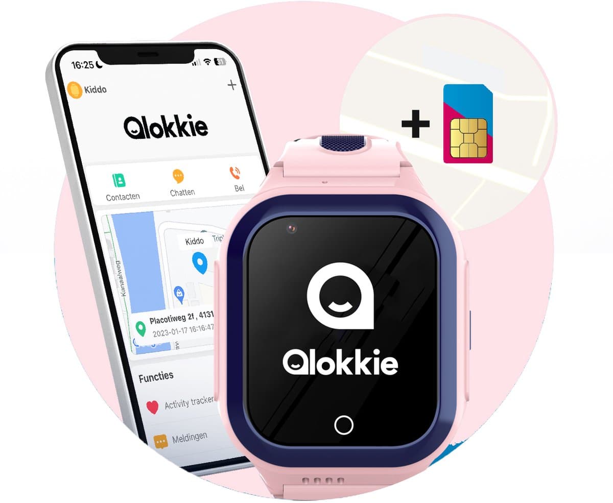 Qlokkie Kiddo GO - GPS horloge kind - Smartwatch kinderen - GPS tracker kind met nauwkeurige locatiebepaling - GPS horloge kind met simkaart - Stel veilige zones in - SOS functie - Whatsapp - Roze — afbeelding 1