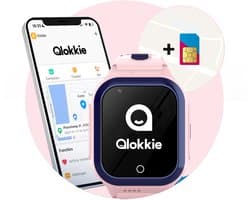 Qlokkie Kiddo GO - GPS horloge kind - Smartwatch kinderen - GPS tracker kind met nauwkeurige locatiebepaling - GPS horloge kind met simkaart - Stel veilige zones in - SOS functie - Whatsapp - Roze