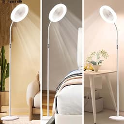 Rosnek Staande Lampen met Ventilator - 183cm Stille 2-in-1 Staande Ventilatorlamp – 1500 Lumen LED - 3 Snelheden, 12W RGB + Afstandsbediening – 360° Zwanenhalsrotatie Staande Lampen - Ideaal voor Slaapkamer/Kantoor(Wit) — thumbnail 5