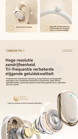 Oortjes Draadloos- Open-Ear-Bone Conduction headphone-Langdurig Batterij – Ideaal voor Kantoor -Bluetooth Headset met Oplaadcase- Bluetooth 5.4- Touch Control -Inclusief Oorhaak — thumbnail 5