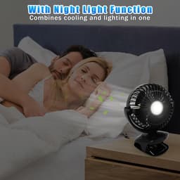 3 in 1 - Miniventilator - USB - Met clip - Kleine ventilator - Met licht - LED-display - 5 snelheden - Verstelbare windsnelheid - 90 graden rotatie, oplaadbaar, stil, geschikt voor thuis, kantoor, buiten (zwart) — thumbnail 5
