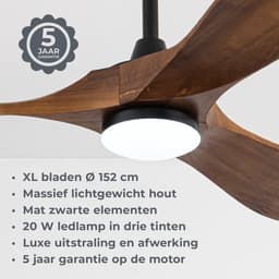 Goedewaere Plafondventilator Nordic Wood - Lamp - Afstandsbediening - Stil - Timer - 152cm — thumbnail 4