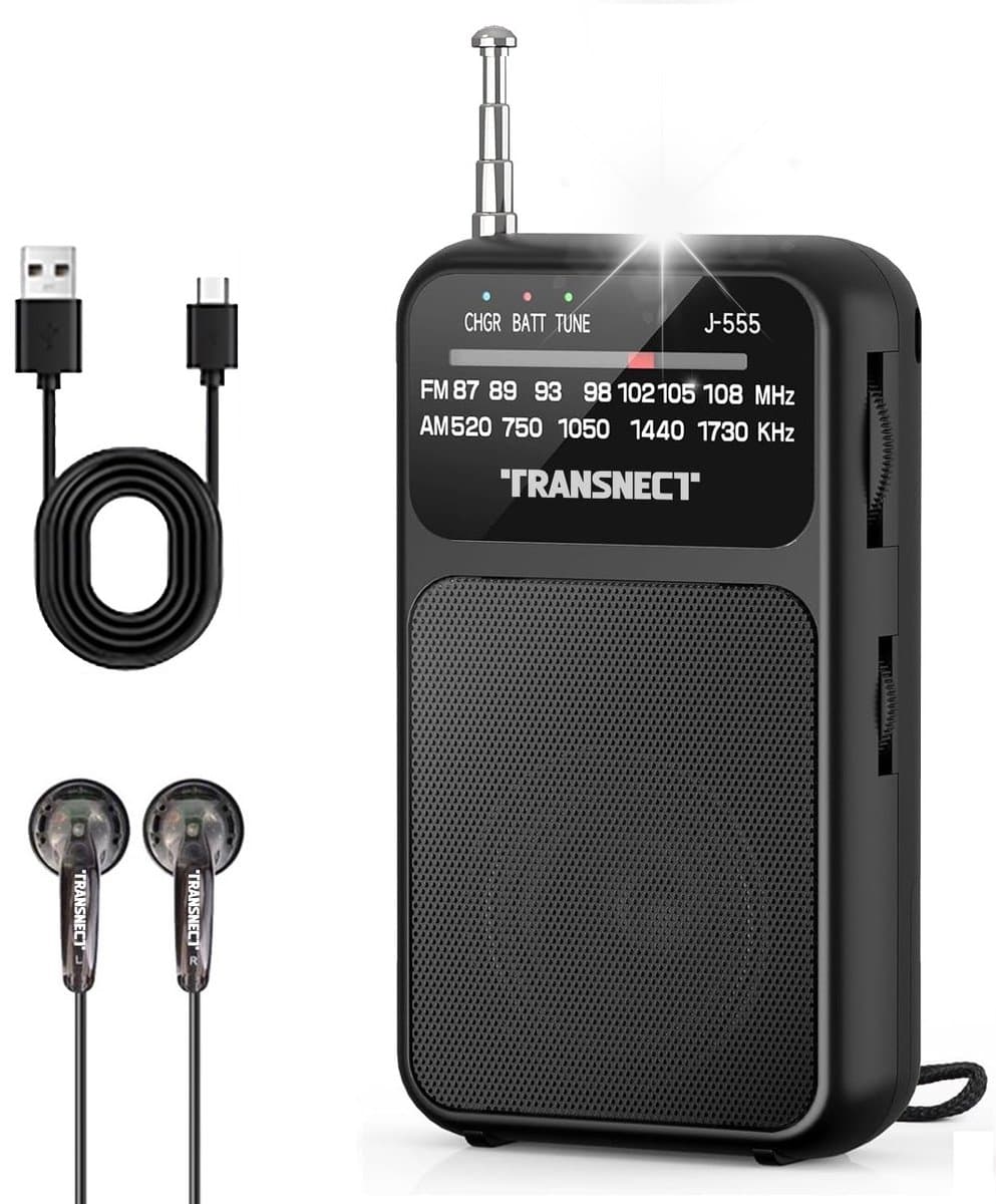Transnect® - Draagbare Noodradio - Zwart - AM/FM - Oplaadbaar & Op Batterijen - Koptelefoonaansluiting - Draagbare Radio - Wereldradio - Noodpakket Must Have - Zakradio - Voor Rampen - Kleine - Transistor Radio - Telescopische Antenne — afbeelding 1