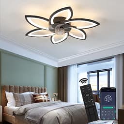 6 Sterren Plafondlamp Met Ventilator - Zwart - Met Afstandsbediening - Smart lamp - Dimbaar Met App - 6 Standen Ventilator - Woonkamerlamp - Moderne lamp - Plafoniere — thumbnail 1
