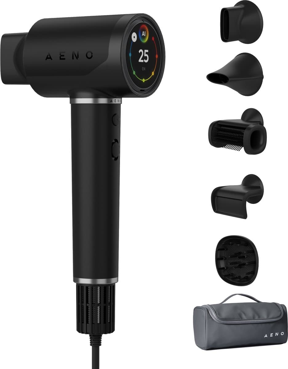 AENO Haardroger HD5 Zwart, 1500W, Spraakbesturing, Ionisator, Touch LCD, Infrarood Afstandsbescherming, AI Besturing Föhn Zwart — afbeelding 1