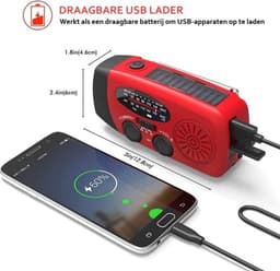 Rode Noodradio - Noodradio Opwindbaar - Noodradio op zonne-energie - fm noodradio - Dynamo Radio - radio - fm radio - powerbank noodradio - radio met zaklamp — thumbnail 3