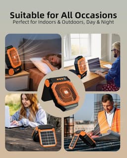 Solar Ventilator Met Oplaadbare Batterij - 4 Standen + LED Zaklamp - Met Afstandsbediening & Timer (2/4/8u) - USB-C/Zonne-energie - Compact Camping Design - Oranje — thumbnail 4