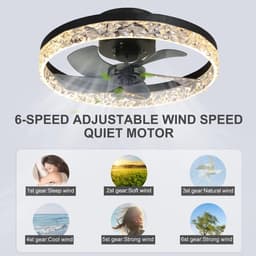 Luxe Plafondventilator - Plafondlampen - Plafondlamp met ventilator - Kroonluchter - Chandelier - Traploos dimbaar - 6 snelhedenDesign - Stijlvol - Woonkamer - Slaapkamer - Keuken - Zwart - 50 cm Diameter — thumbnail 3