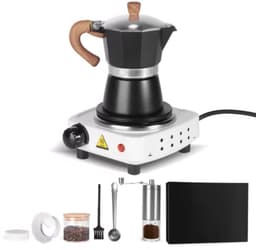 Espresso Tavien - koffiemaker - Zwart - Percolator - Moka pot - Met Koffiemolen - Camping en thuisgebruik — thumbnail 1