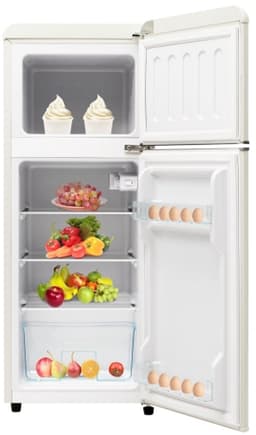 retrokoelkast, koel-vriescombinatie, 105,5 cm hoog, 41 cm breed, tweedeurig, met 92 liter totaal volume, 28 liter vriesvolume. Deurrek en glasrek. 116 kWh/jaar, -27掳C ~13掳C, LED-verlichting — thumbnail 4