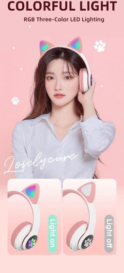 kinder hoofdtelefoon draadloos - Cat Headphone - Draadloze koptelefoon Bluetooth met led kattenoortjes blauw | Koptelefoon voor Kinderen - Met Led Kat Oortjes | met verlichting poot — thumbnail 2