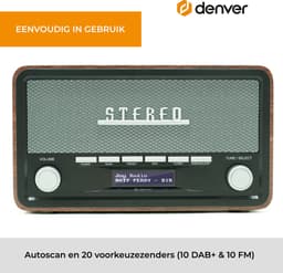 Denver DAB Radio - Retro Radio - Bluetooth - DAB+/ FM - Dimbaar - Batterijen & Netstroom - DAB18 — thumbnail 5