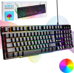 Gaming Toetsenbord QWERTY met RGB LED Verlichting - Soft-Button - Game Keyboard - Multimedia Toetsen - Zwart - Silvergear — thumbnail 1