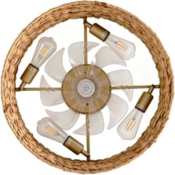 DESMIU Plafondventilator Met Verlichting – 50 Cm – Zes Snelheden – Rotan En Kunststof – Koperkleurig – Voor Kleine Slaapkamers — thumbnail 3