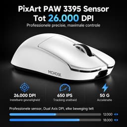 MCHOSE L7 Pro Ultra - Lightweight Gaming Muis – Draadloos – 8000Hz – PAW3395 – 26.000 DPI – 39g – Wit — thumbnail 2