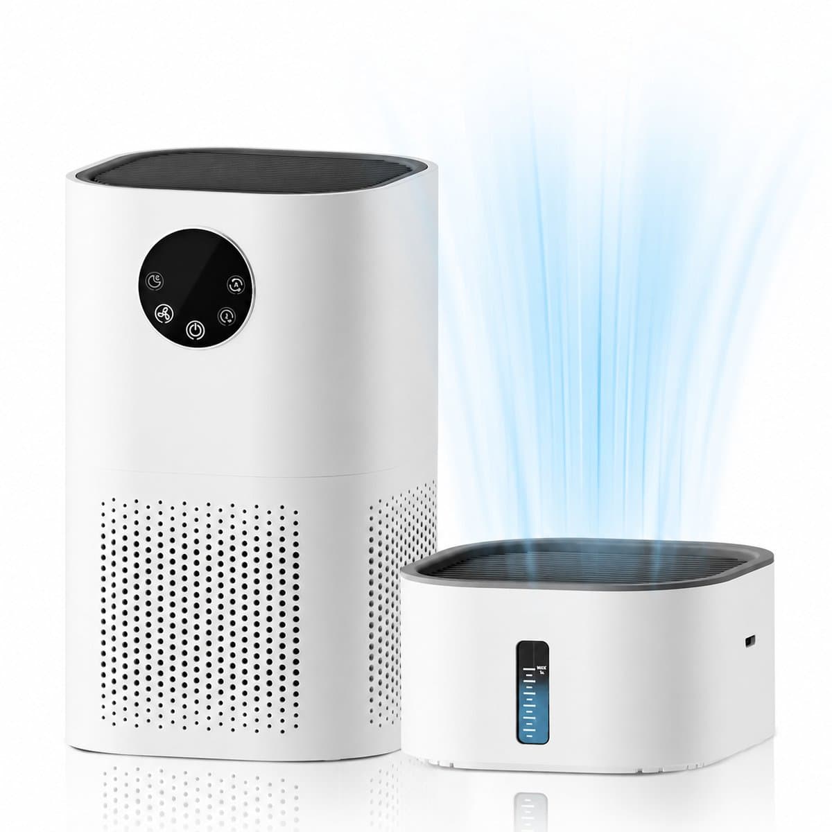 DPLUNIQ Luchtbevochtiger - Luchtreiniger - Air Purifier - HEPA Filter - 2 in 1 - Touch - 35-60 m² - 2,6kg - 23x23x55cm - Wit — afbeelding 1