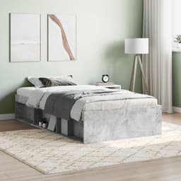 Bedframe, familiebed, tweepersoonsbed, slaapkamermeubel, bedframe, betongrijs, 90x200 cm — thumbnail 1