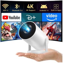 Mini Beamer Draagbaar - 1280 x 720 LCD Resolutie - Bluetooth Wi-Fi 6 Connectiviteit - 8,9 x 8,9 x 15,2 cm Compact - Voor Thuisbioscoop Gaming En Buiten — thumbnail 1