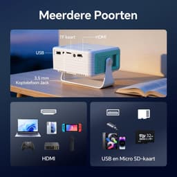 Mini Beamer – Native 720p – 1080p Ondersteuning – Automatische Keystone – 50% Zoom – 180° Draaib — thumbnail 3