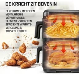 Heteluchtfriteuse Verticale 3 Kamers - 3000 W Vermogen - 17 Liter Inhoud - Kunststof Metaal - Voor Bakken Braden Frituren - Airfryer XXL — thumbnail 3