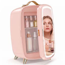 6L Mini koelkast met LED-spiegel, cosmetica koelkast, Roze — thumbnail 2