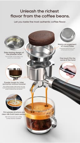 HiBREW H10A Semi-automatische Espressomachine – 19 Bar – Warm & Koud Zetten – Melkopschuimer (270° draaibaar) – Programmeerbare Extractie – 1,8L Watertank – Thermoblock – 1350W – Incl. 350ml Melkkan & 58mm Portafilter - Zwart — thumbnail 3