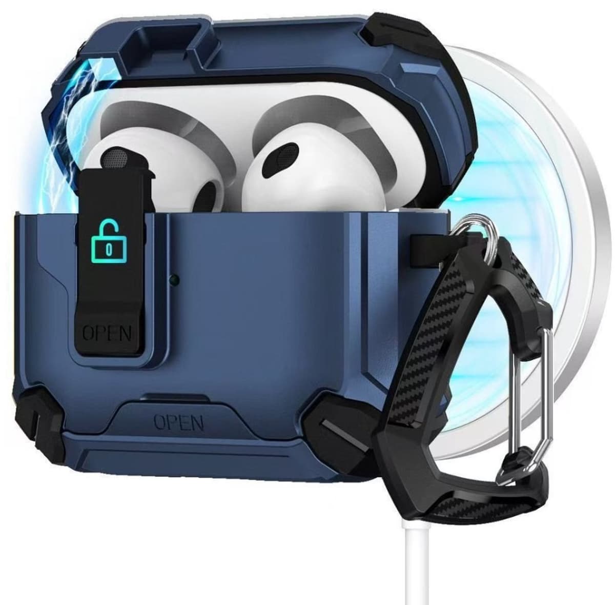 Magnetische Blauwe AirPods Pro 3 Case Compatibel met Apple AirPods Pro 4 met Multifunctionele Standaard — afbeelding 1