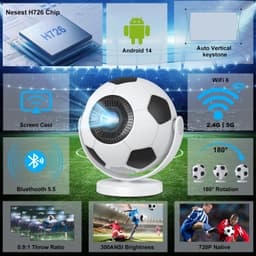 Mini Beamer LED - 1280 x 720 Resolutie - 170 ANSI Lumen - Wifi En Bluetooth - Draagbaar - Android 14 Smart Projector — thumbnail 2
