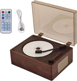 Draagbare cd-speler met Bluetooth en luidsprekers, compacte retro dvd-speler met afstandsbediening, ondersteunt USB/AUX/Type-C, oplaadbare muziekspeler, 3,5 mm AUX desktop cd-speler (walnootkleur) — thumbnail 3