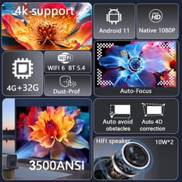 Beamer J10-EU - 3500 ANSI Lumen - 1920 x 1080 Resolutie - LCD - Android Smart Home Theater - Wit - Voor Binnen En Buiten — thumbnail 1