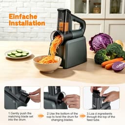Elektrische groentesnijder - Keuken rasp - Snel groenten snijden - 5-in-1 met 5 messen - 60 mm vulsleuf - Wit — thumbnail 2