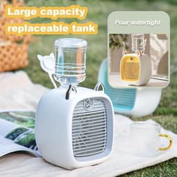 Compacte verdampingsluchtkoeler met 50 ml watertank, USB-gevoed persoonlijk bureaukoelapparaat, 3 windsnelheden en stille werking, geschikt voor thuis en kantoor（Geel） — thumbnail 2