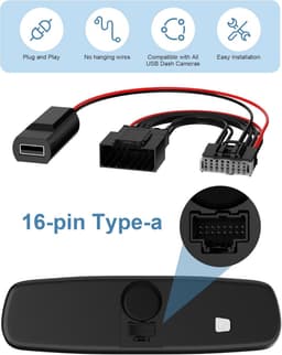 Dashcam Stroomadapter - Adapter Auto Camera - Veilige Rit - 16 Pin Type A - 30 cm Kabel - Zwart — thumbnail 5