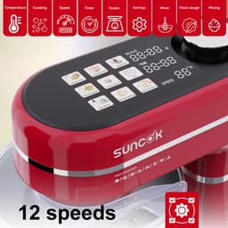 SUNCOK Keukenmixer, Keukenmachine, Slim aanraakpaneel, met 2 roestvrijstalen mengkommen: 4,5 l en 5,5 l. Krachtige motor van 1500 W, geluidsniveau 59 dB. Blender, geschikt voor bakken en deeg kneden. — thumbnail 3