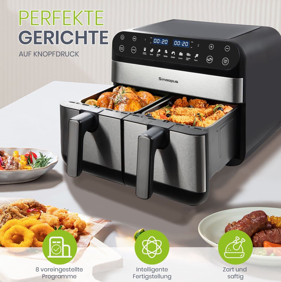 COVREO Dubbele heteluchtfriteuse 10L, zwart, LED-touchscreen, 2400W — afbeelding 1