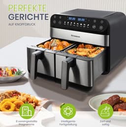 COVREO Dubbele heteluchtfriteuse 10L, zwart, LED-touchscreen, 2400W — thumbnail 1