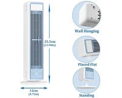 Casa Living Oplaadbare Ventilator - Torenventilator - Draagbaar - Draadloos - 35,5CM Hoog - 3 Snelheden - 3600 mAh Accu - Wit