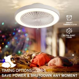 LuxiLamps - Plafondventilator | LED | Dimbaar | 3 Snelheden | 55 cm | Moderne Lamp | Plafondlamp | Ventilatorlamp | Wit | Woonkamerlamp — thumbnail 4