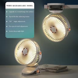 USB-bureauventilator, kleine bureauventilator met vijf snelheden, 360° draaibaar, met LED-verlichting, draagbare ventilator, geschikt voor kantoor, thuis, slaapkamer, auto, buitenkamperen, wit. — thumbnail 4